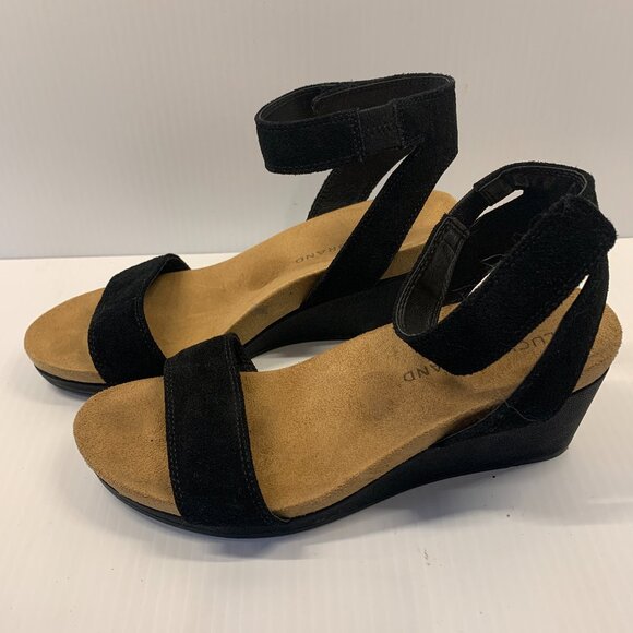 Lucky Brand.  Black strappy, wedge heel.  Sz 6 Womens. - Picture 1 of 5